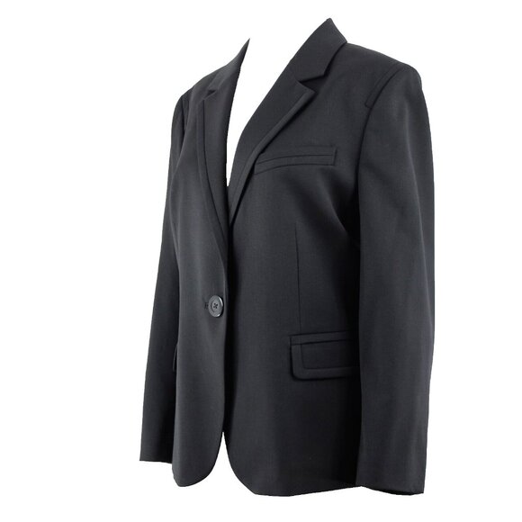 Ellen Tracy $238 Sz 12 Black Collared One Button Lined Wool Poly Blazer